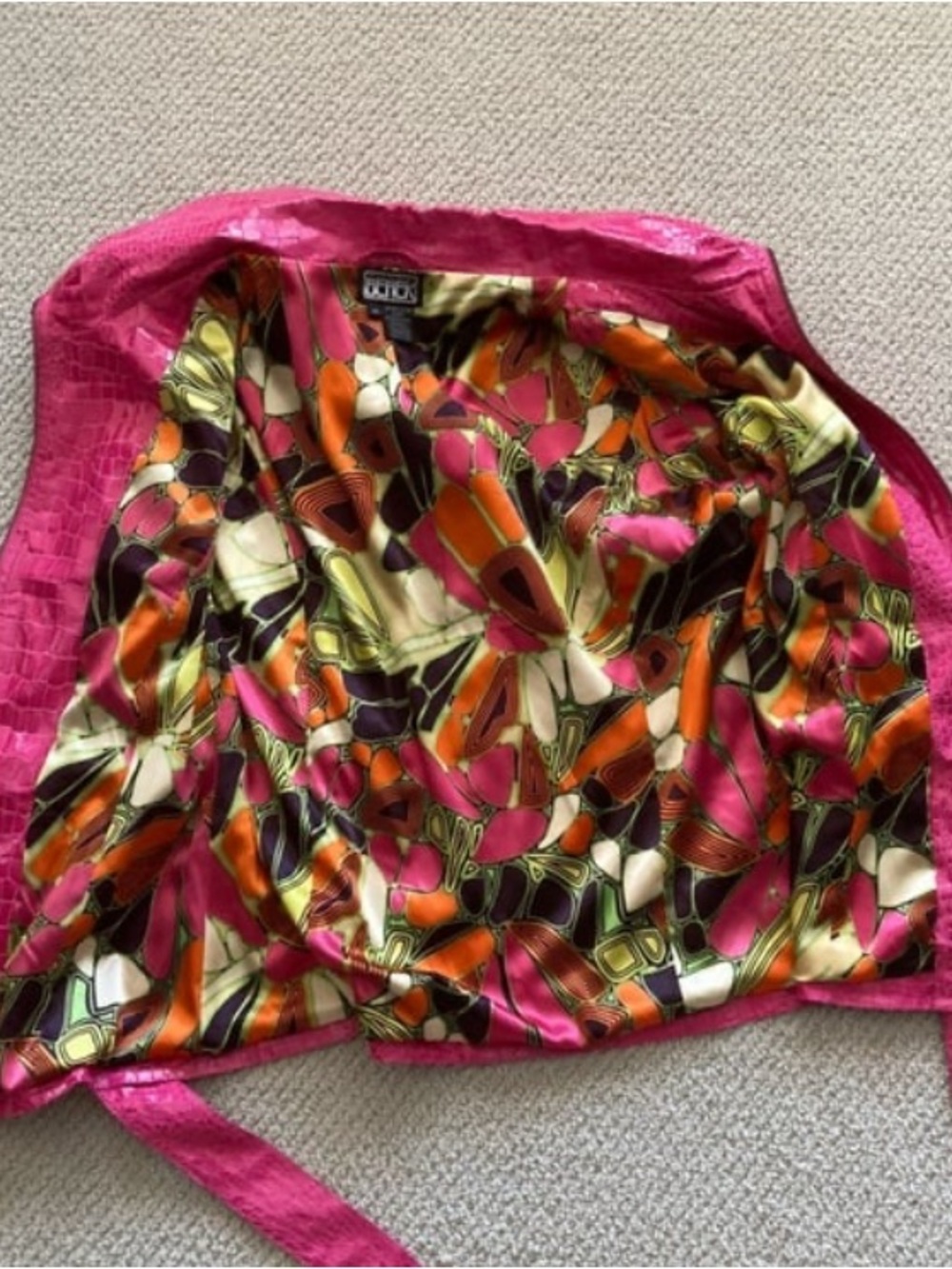 Berek Hot Pink Faux Crocodile Skin Y2K Peplum Jacket Waist Tie Size M RARE - Picture 3 of 10